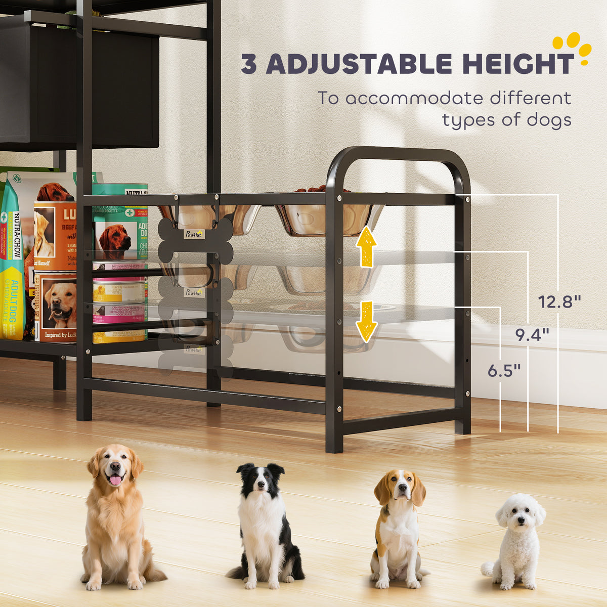Height Adjustable Dog Bowl Stand with 2 Feeding Stations – view 7