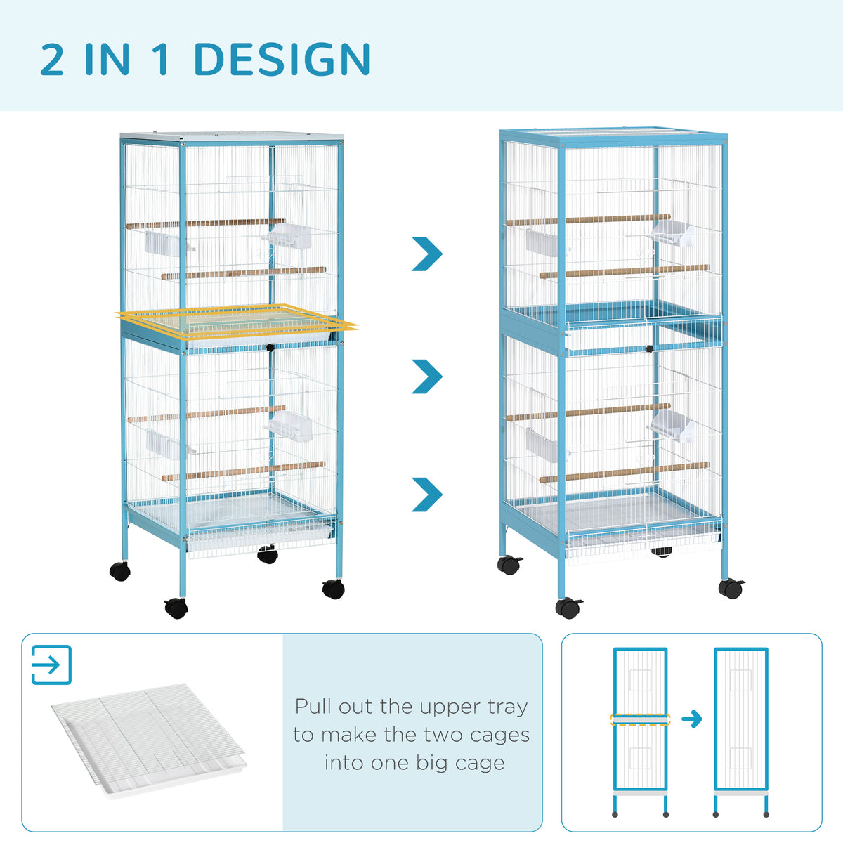 2-In-1 Bird Cage Aviary for Parakeets with Wheels – view 8