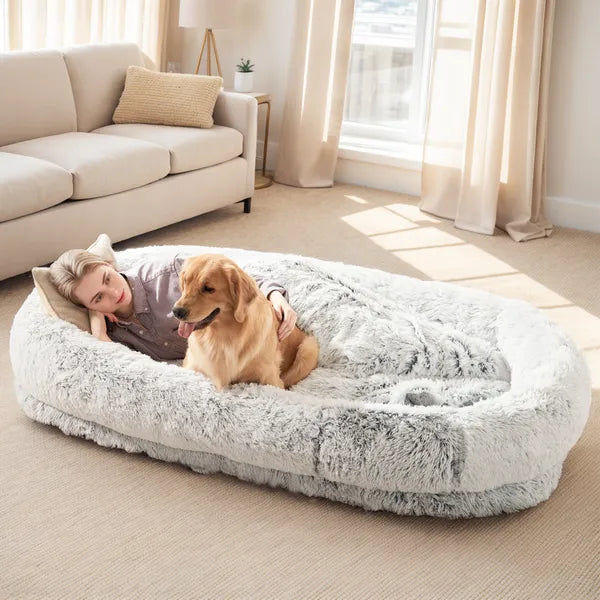 Large Washable Faux Fur Dog Bed for People and Pets – view 14