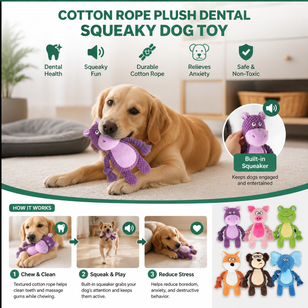 Cotton Rope Plush Dental Squeaky Dog Toy – view 16