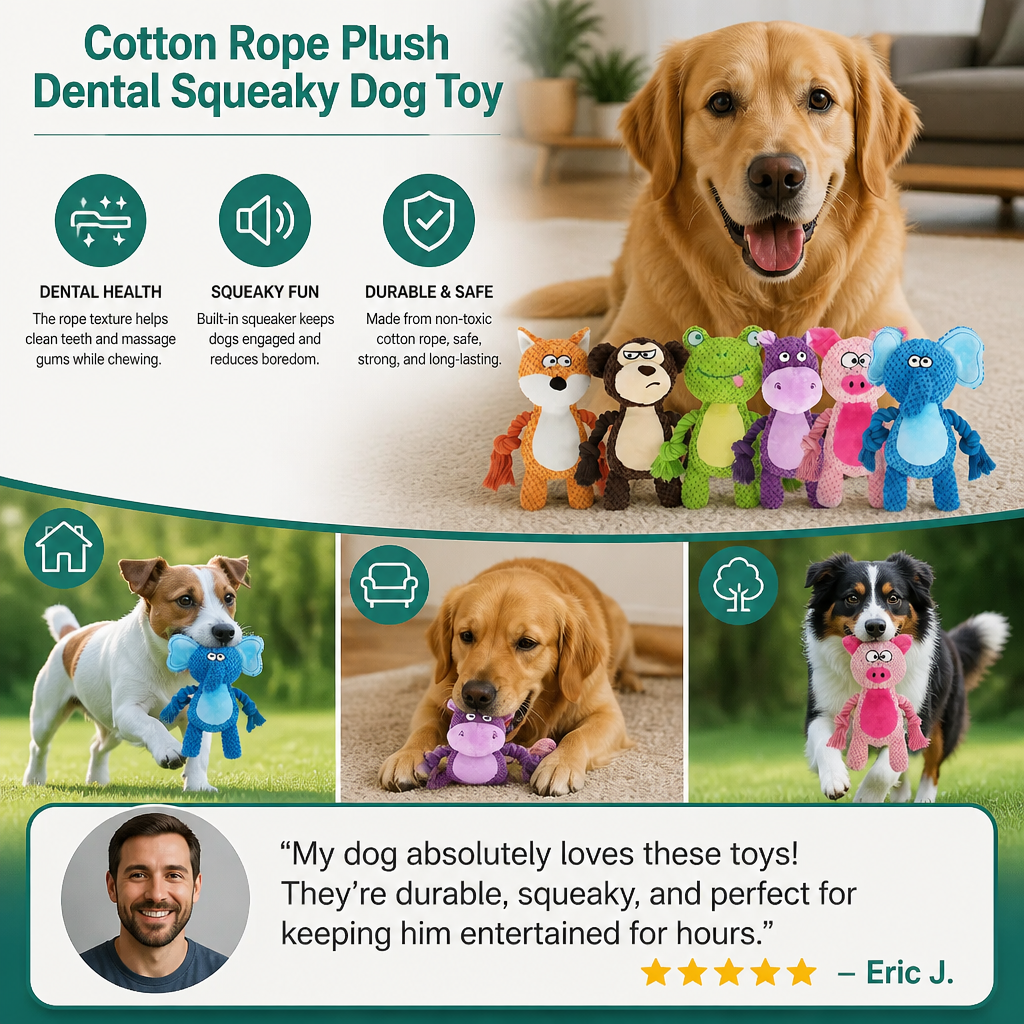 Cotton Rope Plush Dental Squeaky Dog Toy – view 17