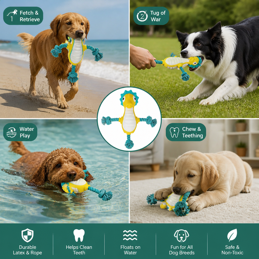 Durable Floating Dental Latex & Rope Dog Toy – view 7