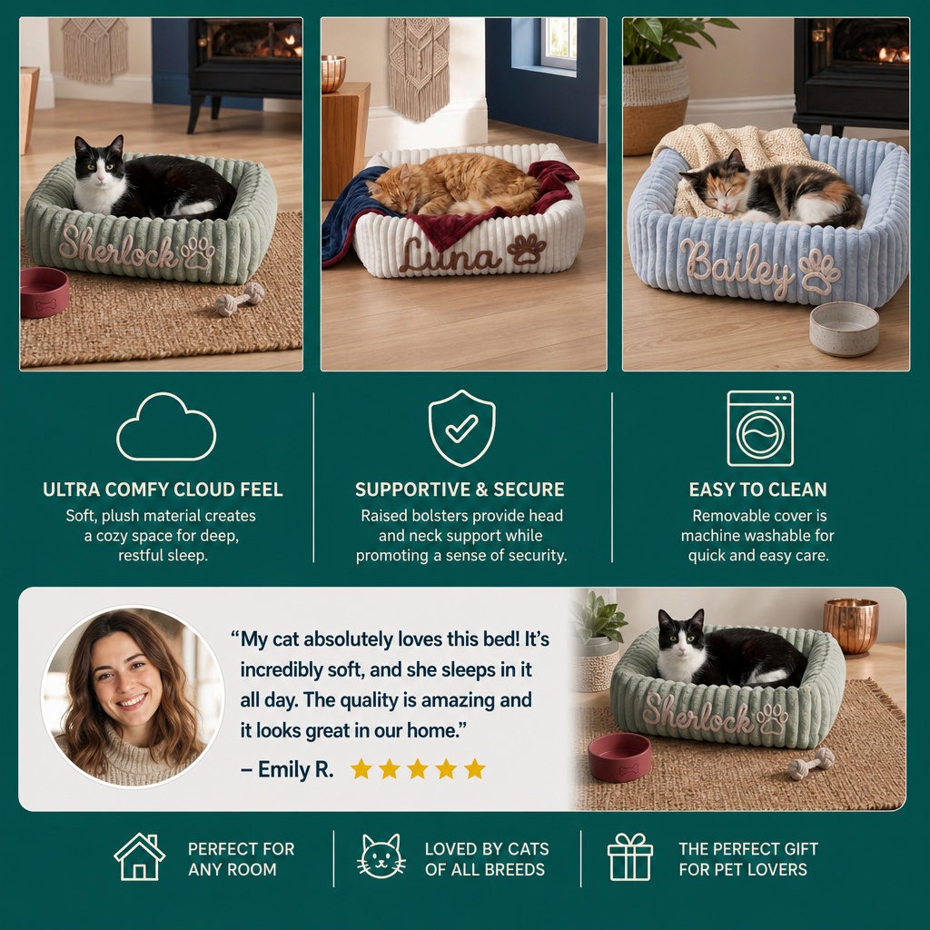 Personalized Fluffy Cloud Cat Bed with Soft Bolsters – view 13