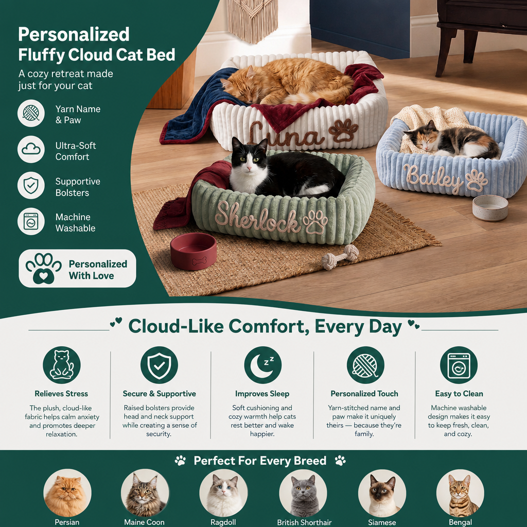 Personalized Fluffy Cloud Cat Bed with Soft Bolsters – view 10