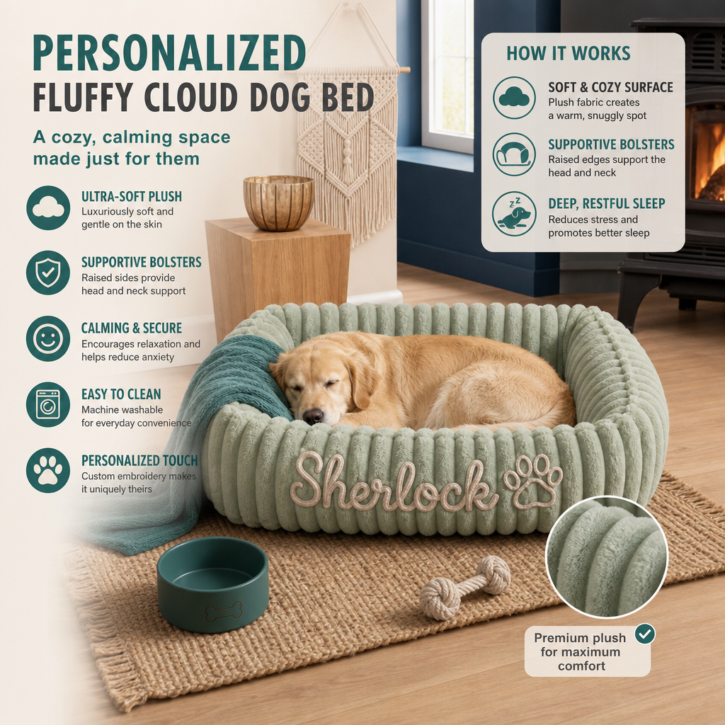Personalized Fluffy Cloud Dog Bed with Soft Bolsters – view 10
