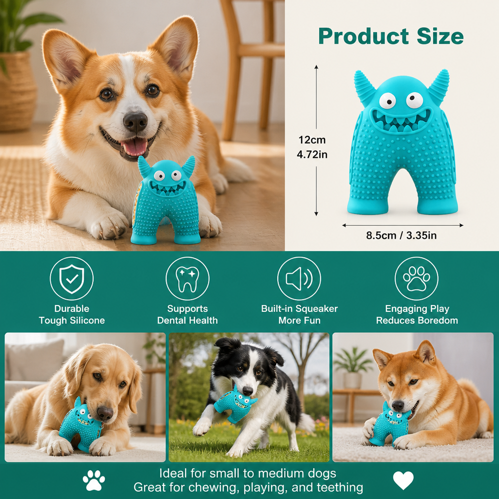 Durable Dog Dental Chew Toy – Tooth Cleaning Monster in Dog Colors – view 8