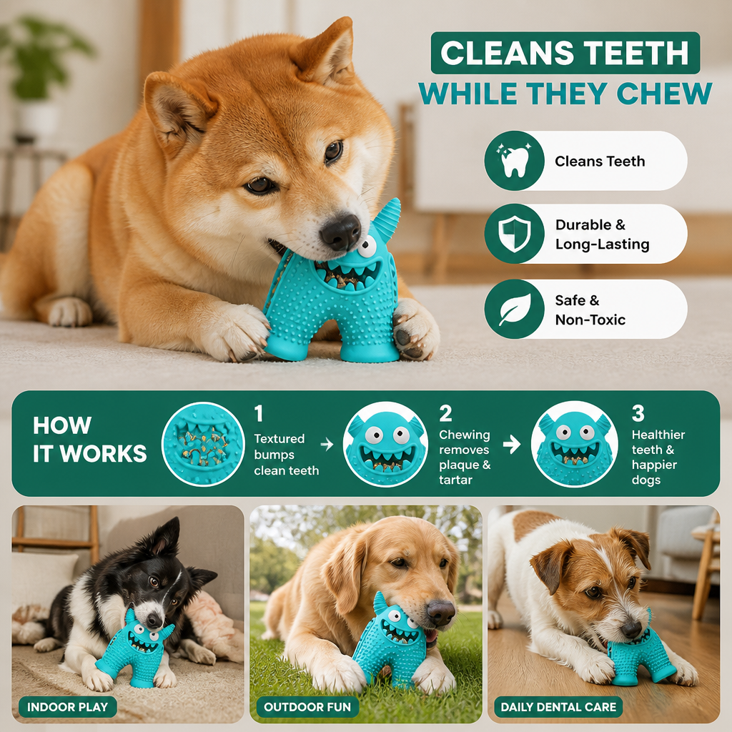 Durable Dog Dental Chew Toy – Tooth Cleaning Monster in Dog Colors – view 7
