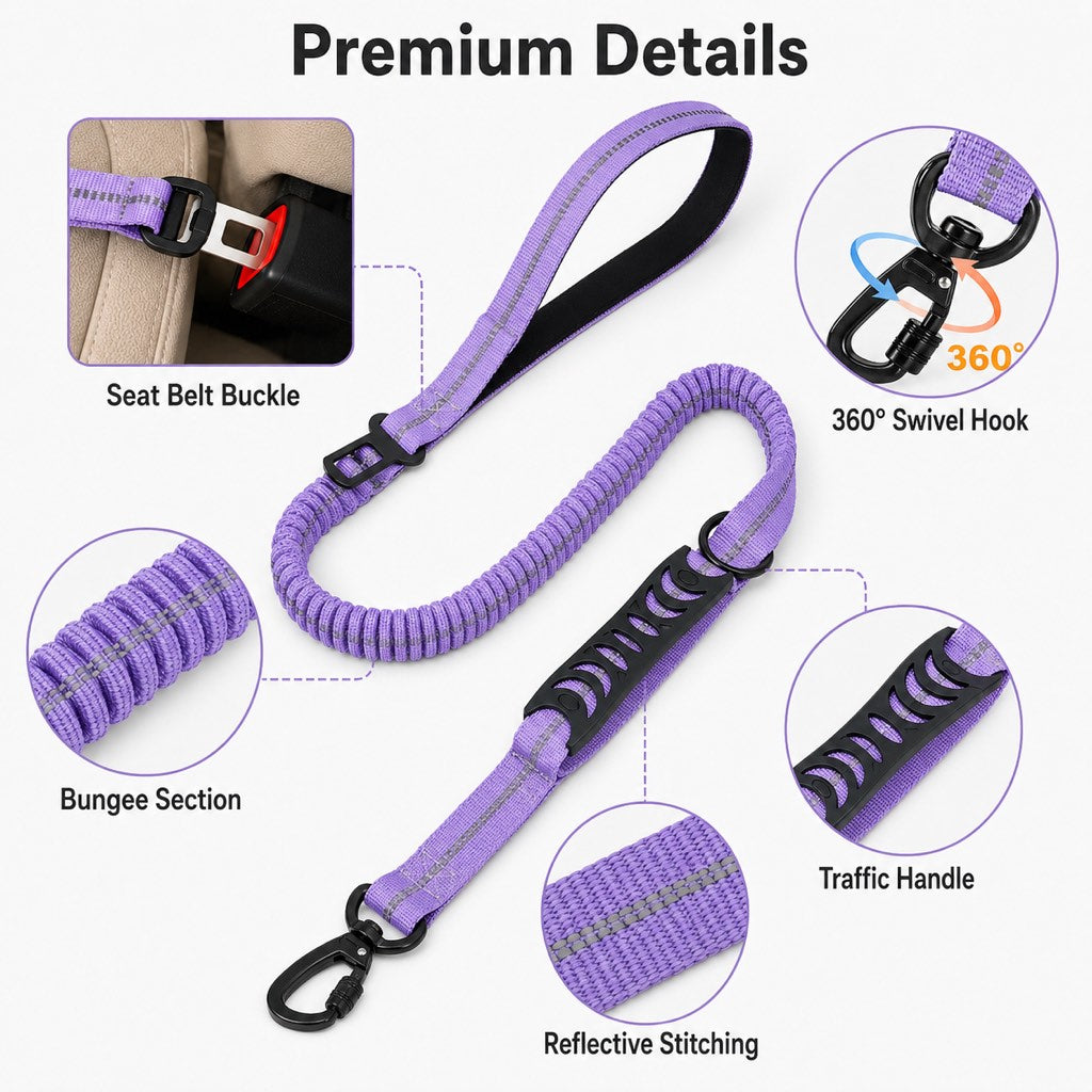 2-In-1 Reflective & Shock-Absorbing Dog Seat Belt Leash – view 11
