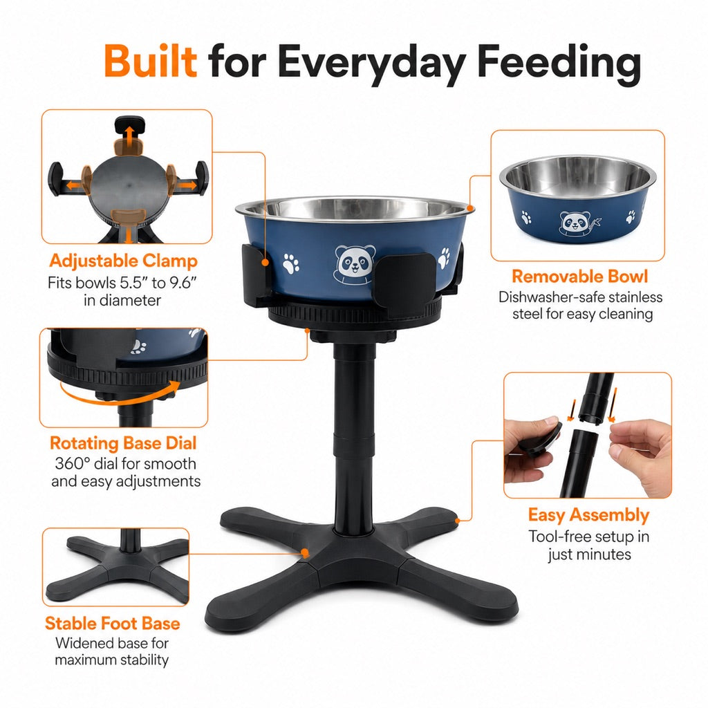 Adjustable Height & Tilt Elevated Dog Bowl (Slow-Feed Insert) – view 13