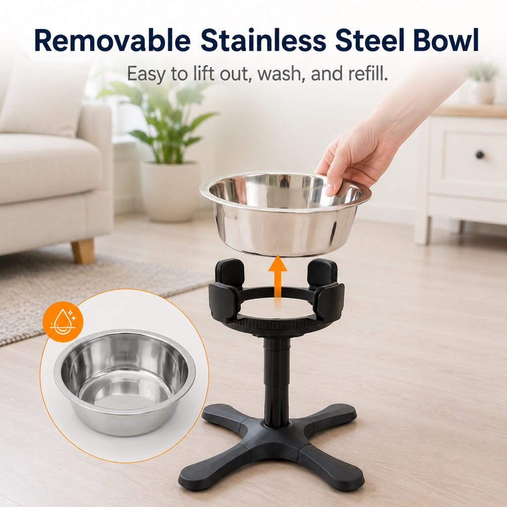 Adjustable Height & Tilt Elevated Dog Bowl (Slow-Feed Insert) – view 14