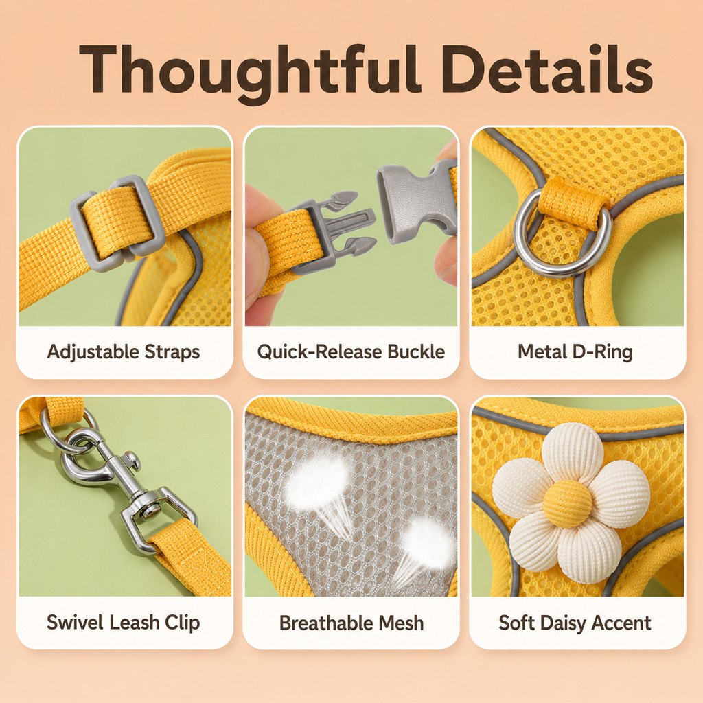 Breathable 3D Mesh Adjustable Harness & Leash Set (Small Pets) – view 9