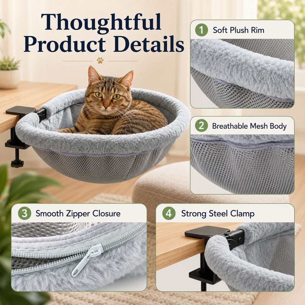 Clamp-On Desk-Mounted Cat Bed – view 9