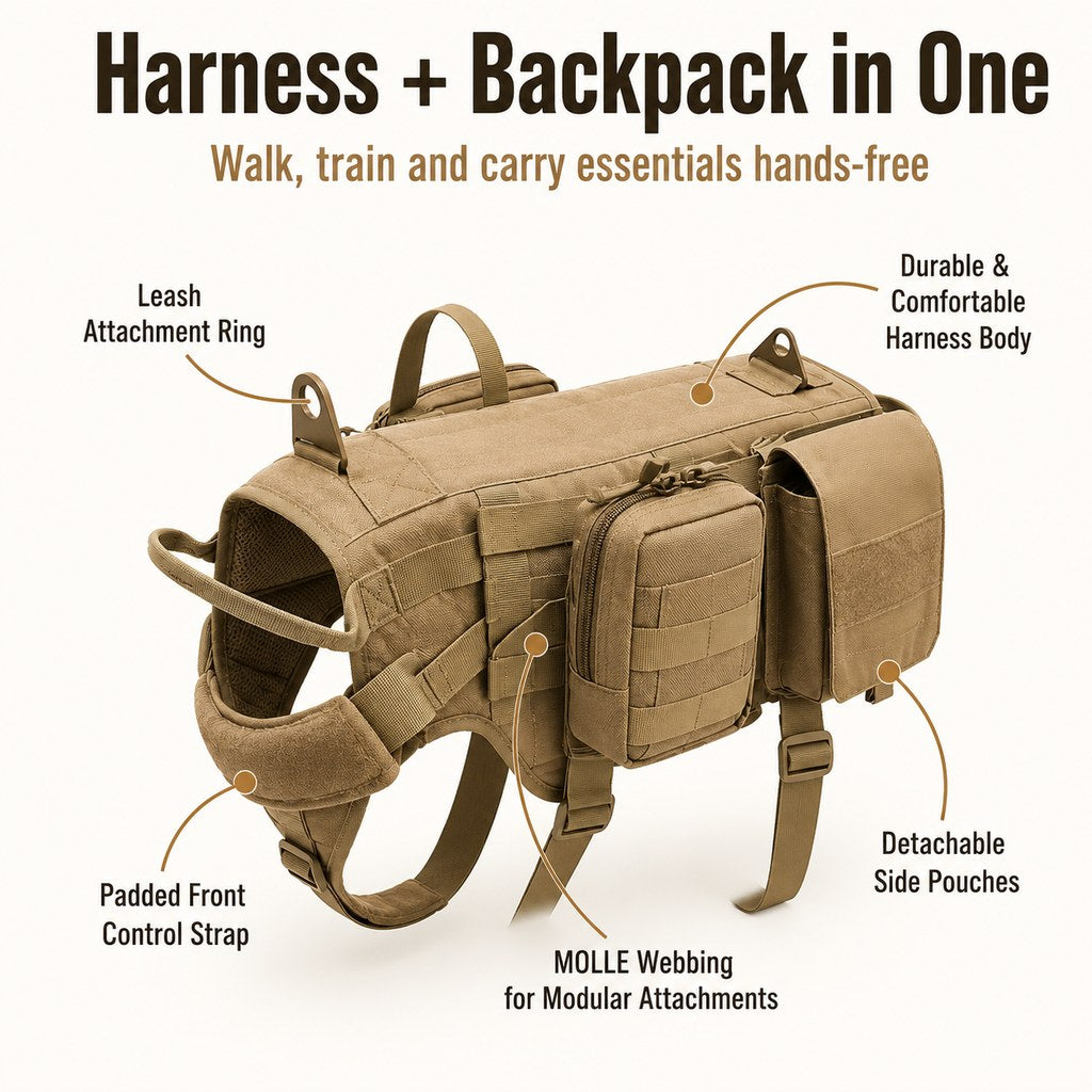 Detachable MOLLE Pouches & Breathable Mesh Dog Backpack Harness – view 10