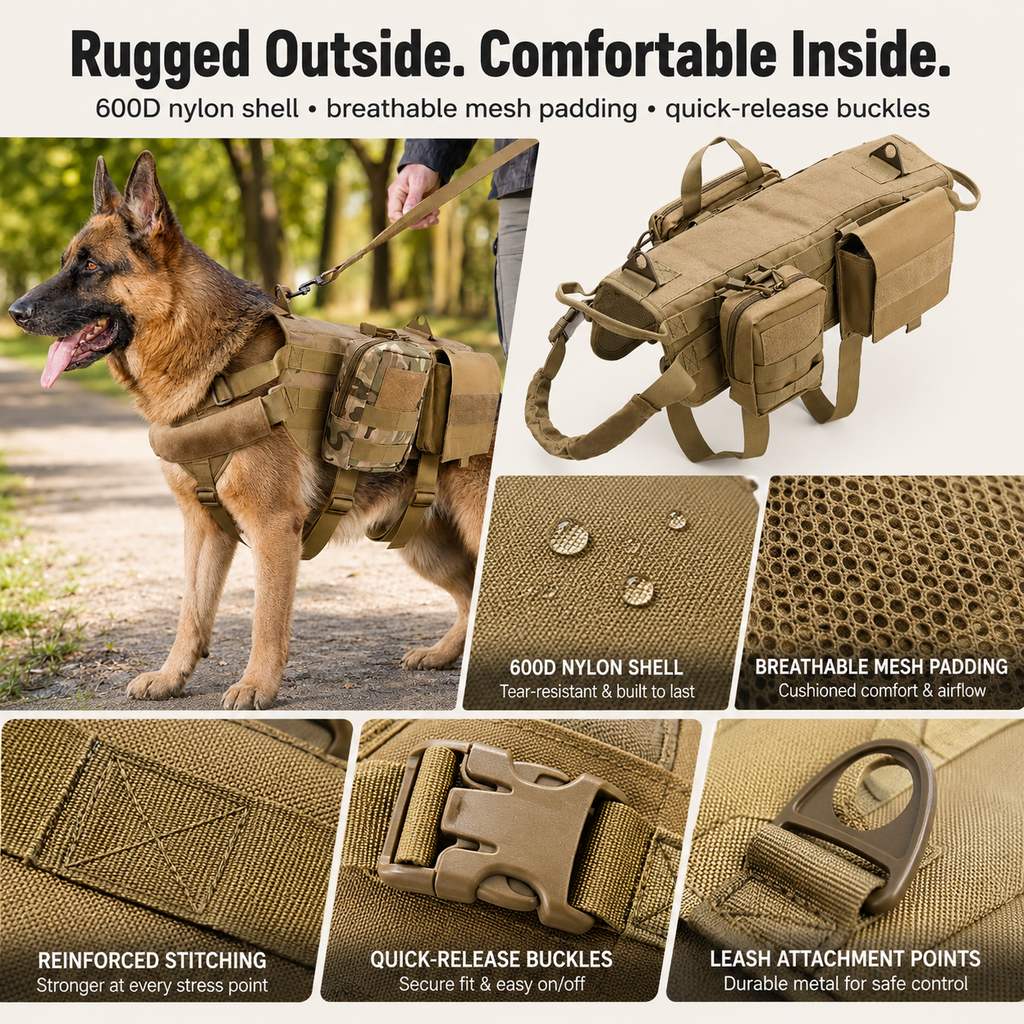 Detachable MOLLE Pouches & Breathable Mesh Dog Backpack Harness – view 13