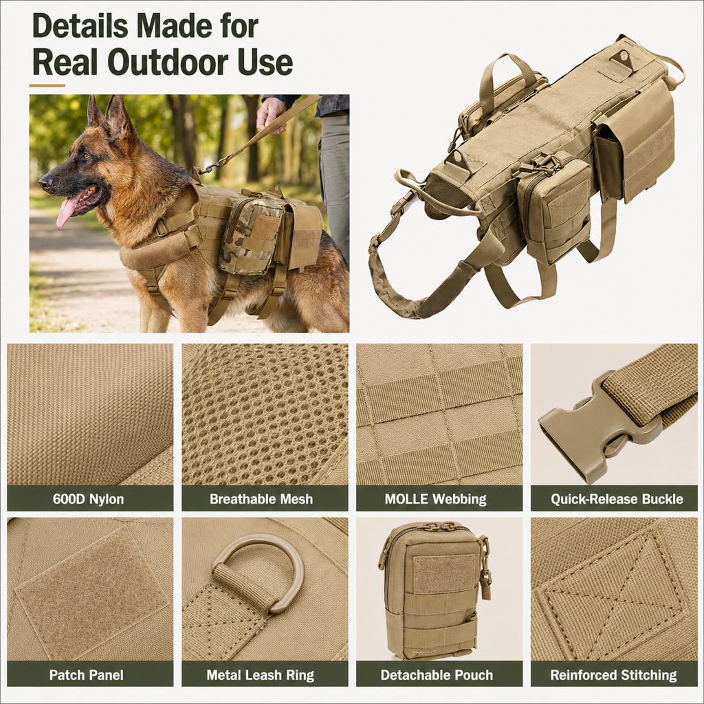Detachable MOLLE Pouches & Breathable Mesh Dog Backpack Harness – view 14