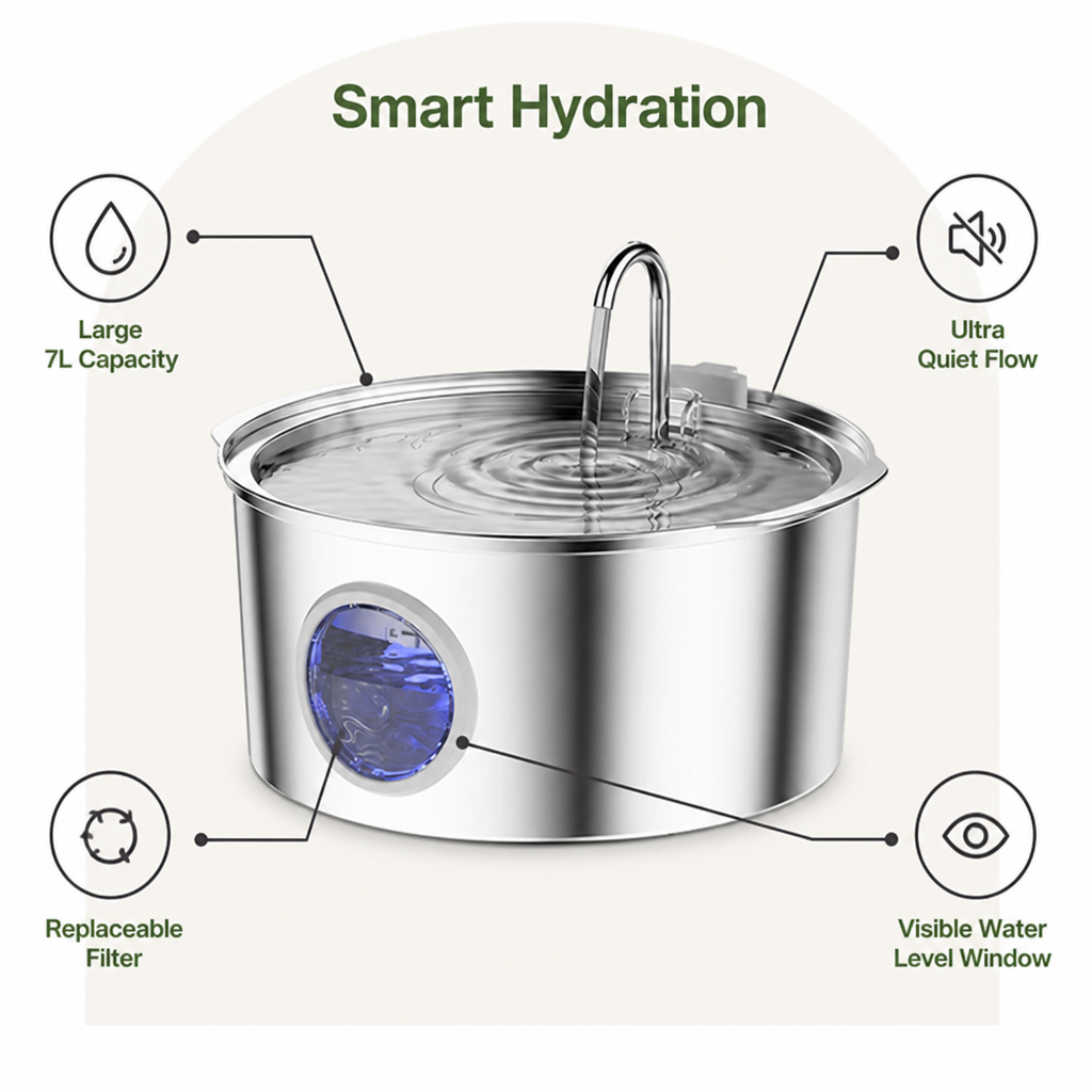 Petmarlow 7L Stainless Steel & Filtered Pet Water Fountain – view 10