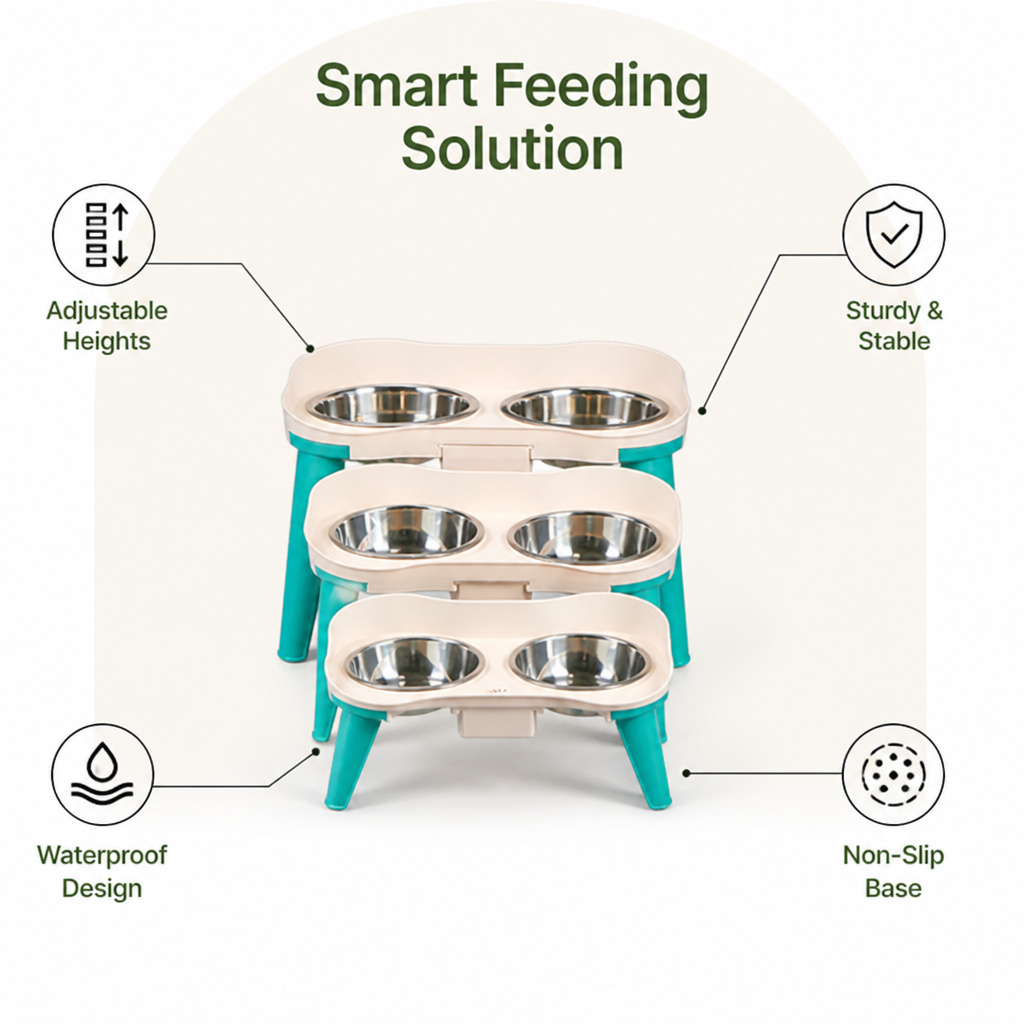 Petmarlow Adjustable Height & Non-Slip Elevated Pet Feeder (Stainless Steel Bowls) – view 14