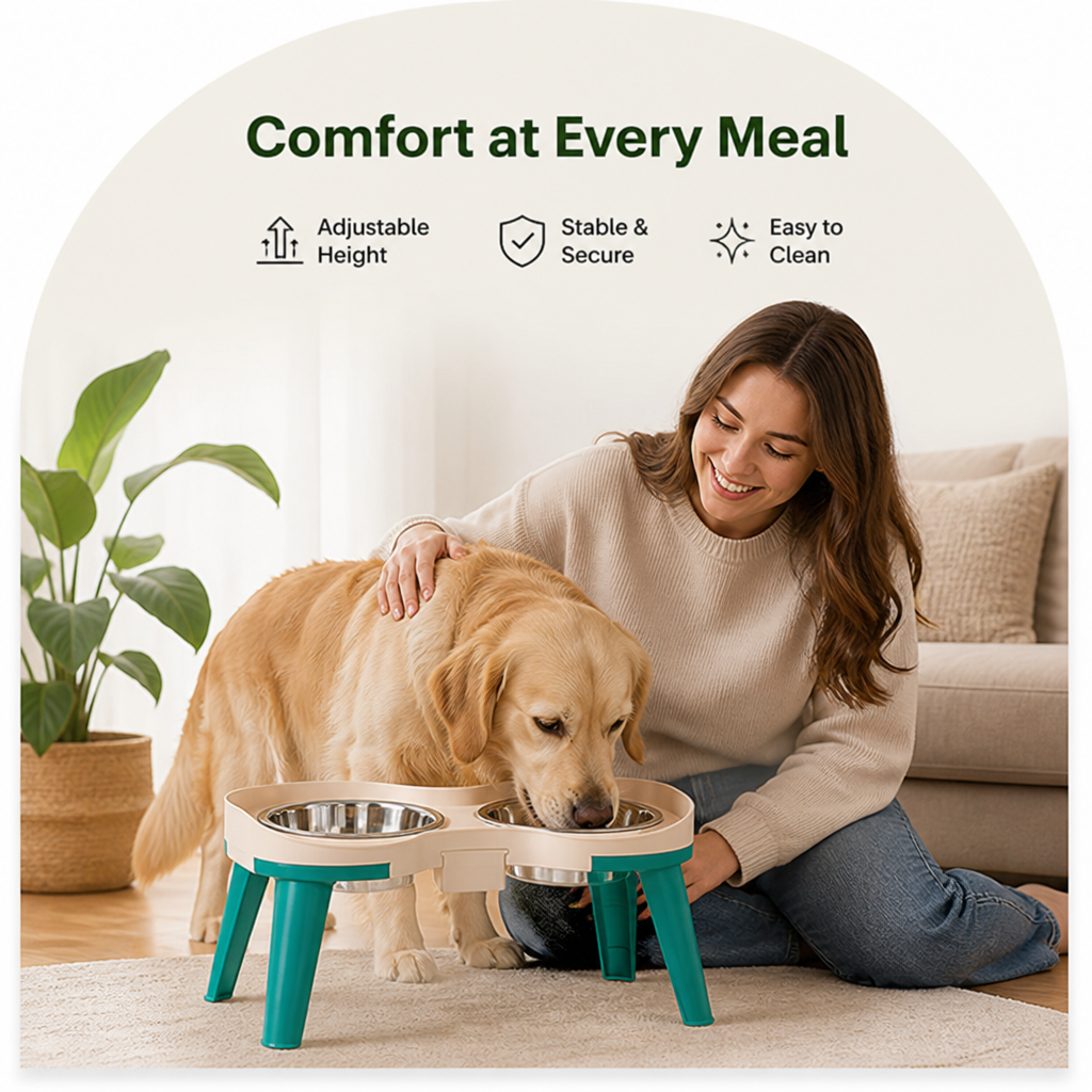 Petmarlow Adjustable Height & Non-Slip Elevated Pet Feeder (Stainless Steel Bowls) – view 17