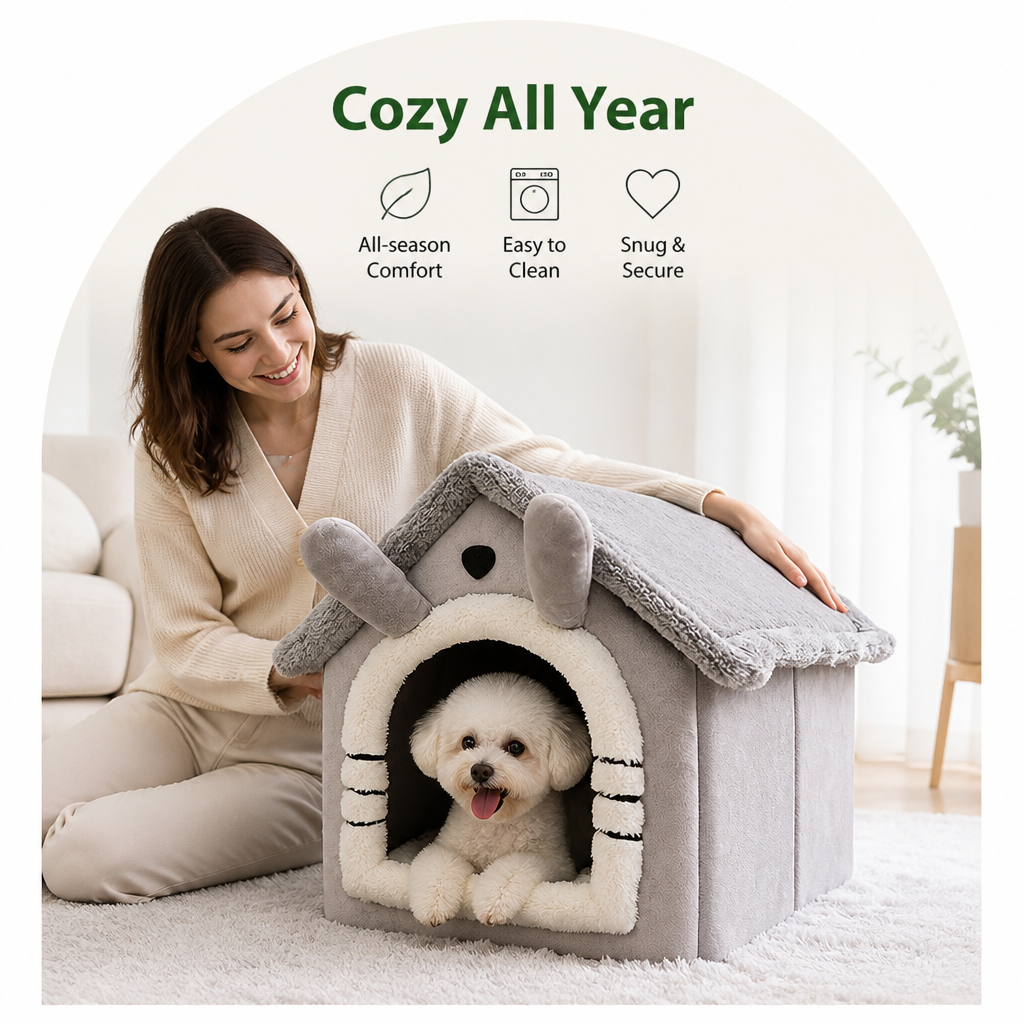Petmarlow All-Season Plush Teddy Dog House Bed (Removable Washable Cover) – view 7