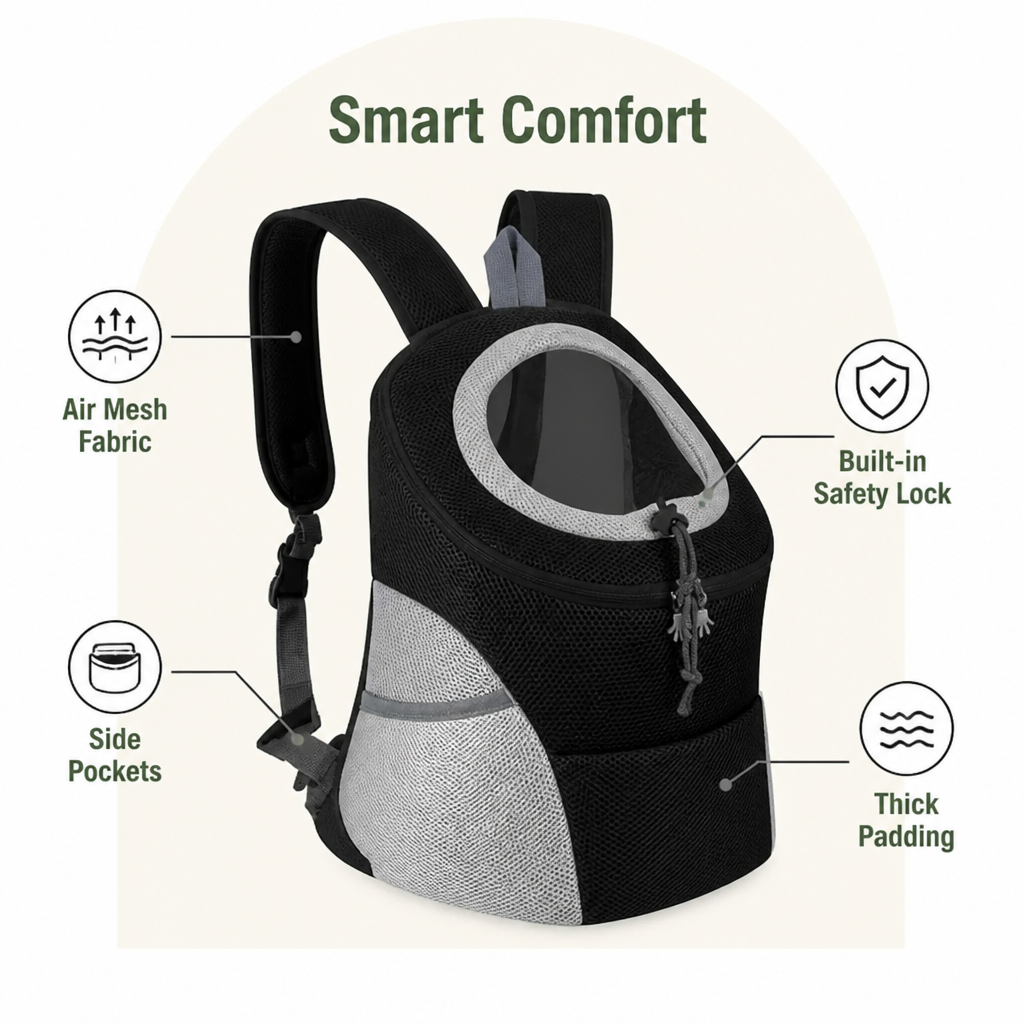 Petmarlow Breathable Mesh & Padded Pet Backpack Carrier (Front/Back Convertible) – view 7