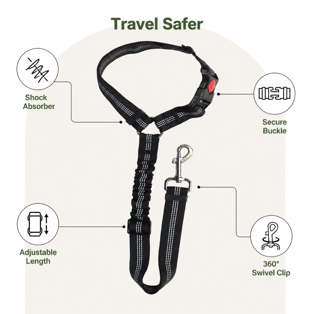 Petmarlow Bungee Shock-Absorbing & Reflective Car Seat Leash (For Small-Medium Dogs) – view 9