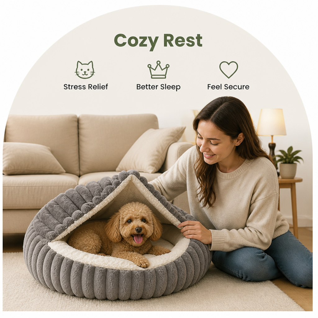 Petmarlow Calming Hooded & Non-Slip Pet Bed (For Cats & Small Dogs) – view 8