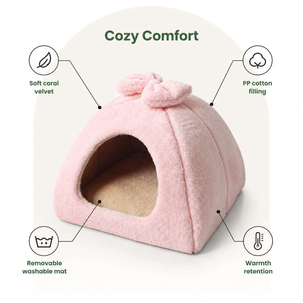 DogBedHouse Coral Velvet Lining Pet Bed (Removable Washable Mat) – view 8
