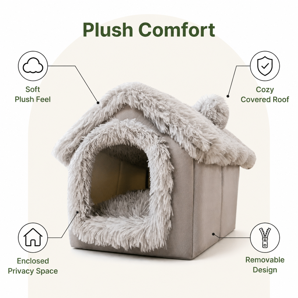 Petmarlow Coral Velvet & PP Cotton Cave Dog Bed (Removable Cushion) – view 8