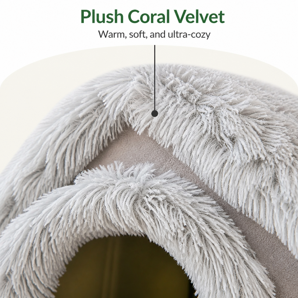 Petmarlow Coral Velvet & PP Cotton Cave Dog Bed (Removable Cushion) – view 9
