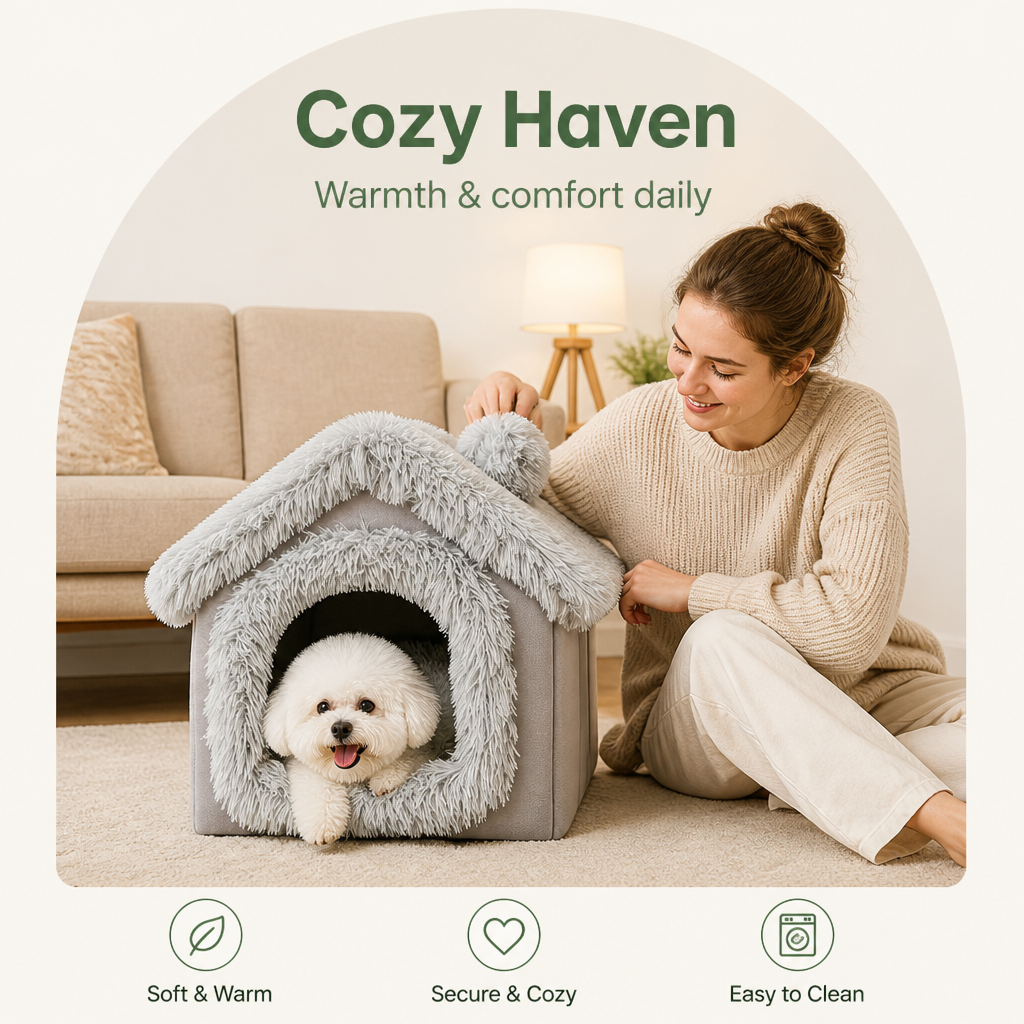 Petmarlow Coral Velvet & PP Cotton Cave Dog Bed (Removable Cushion) – view 11