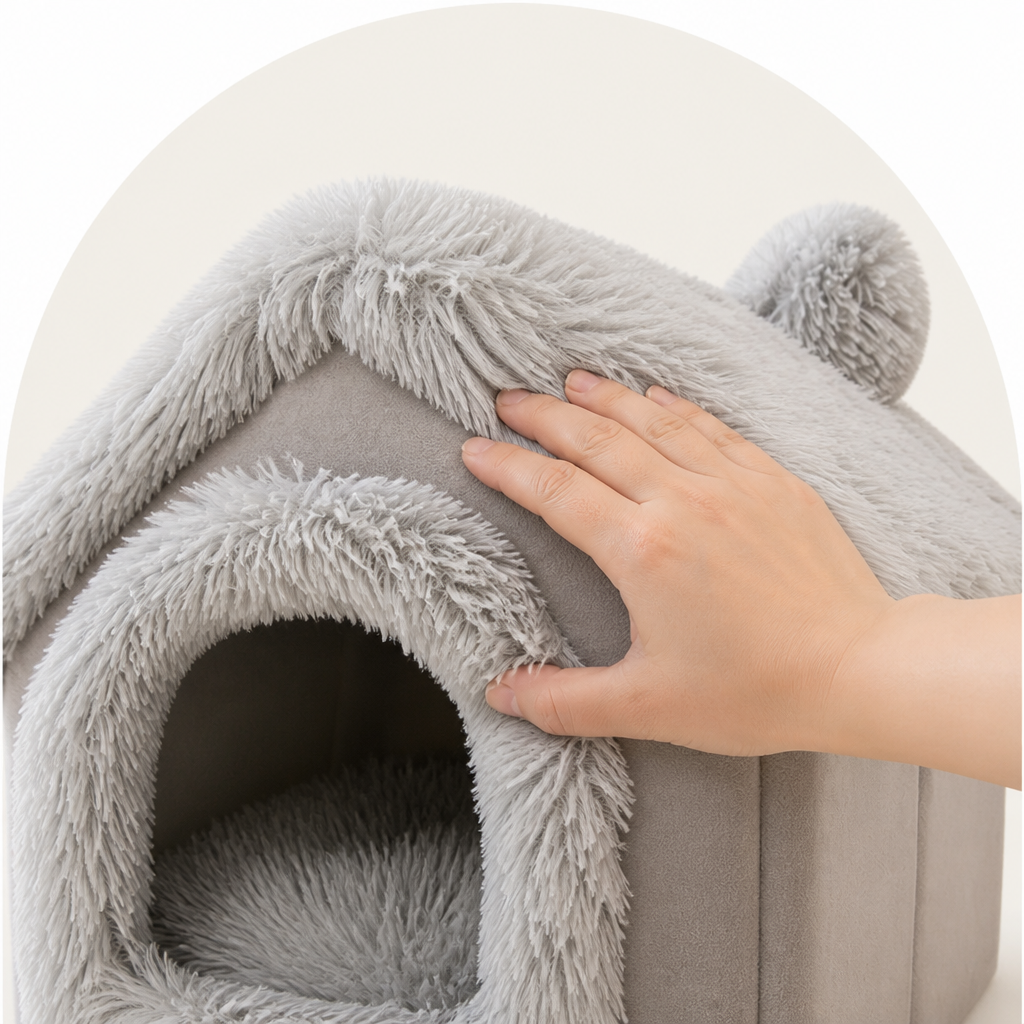 Petmarlow Coral Velvet & PP Cotton Cave Dog Bed (Removable Cushion) – view 12