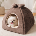 DogBedHouse Coral Velvet & PP Cotton Enclosed Pet Bed (Removable & Washable Cover) – 1 / S - 13.8 × 13.8 × 11.8 in