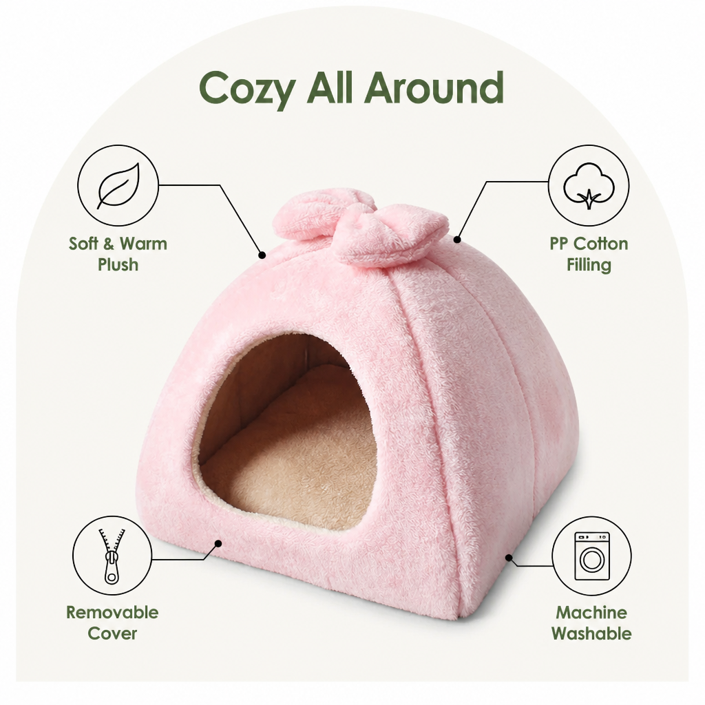 DogBedHouse Coral Velvet & PP Cotton Enclosed Pet Bed (Removable & Washable Cover) – view 8