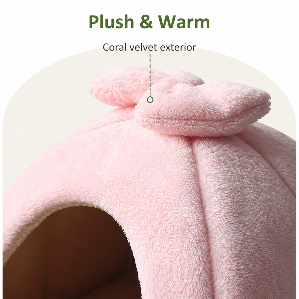 DogBedHouse Coral Velvet & PP Cotton Enclosed Pet Bed (Removable & Washable Cover) – view 9