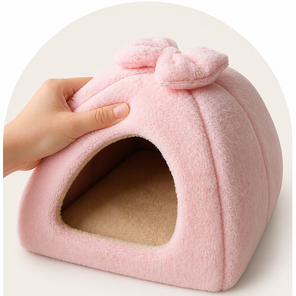 DogBedHouse Coral Velvet & PP Cotton Enclosed Pet Bed (Removable & Washable Cover) – view 12