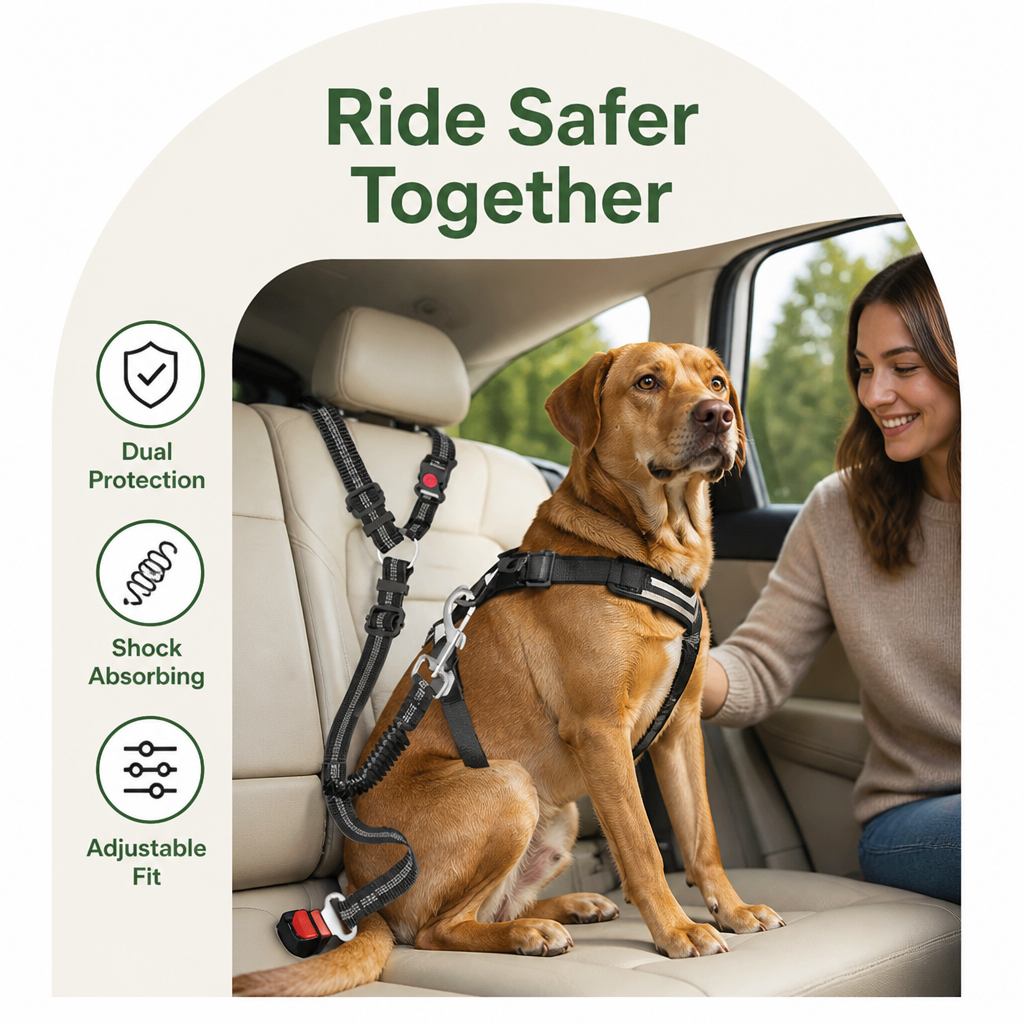 DogBedHouse Dual-Safety Shock-Absorbing Dog Car Seat Belt (Adjustable 16-26 in) – view 9