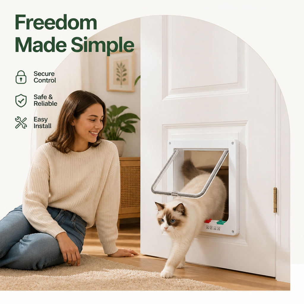 Petmarlow Durable ABS Plastic & 4-Way Lock Cat & Small Dog Door – view 7