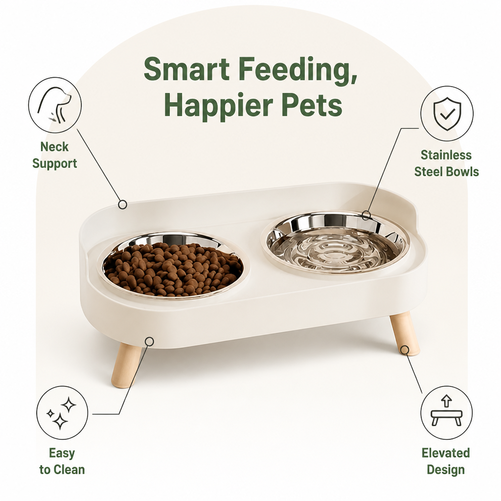 Petmarlow Elevated Neck-Support Pet Feeder (Dual Removable Stainless Bowls) – view 7