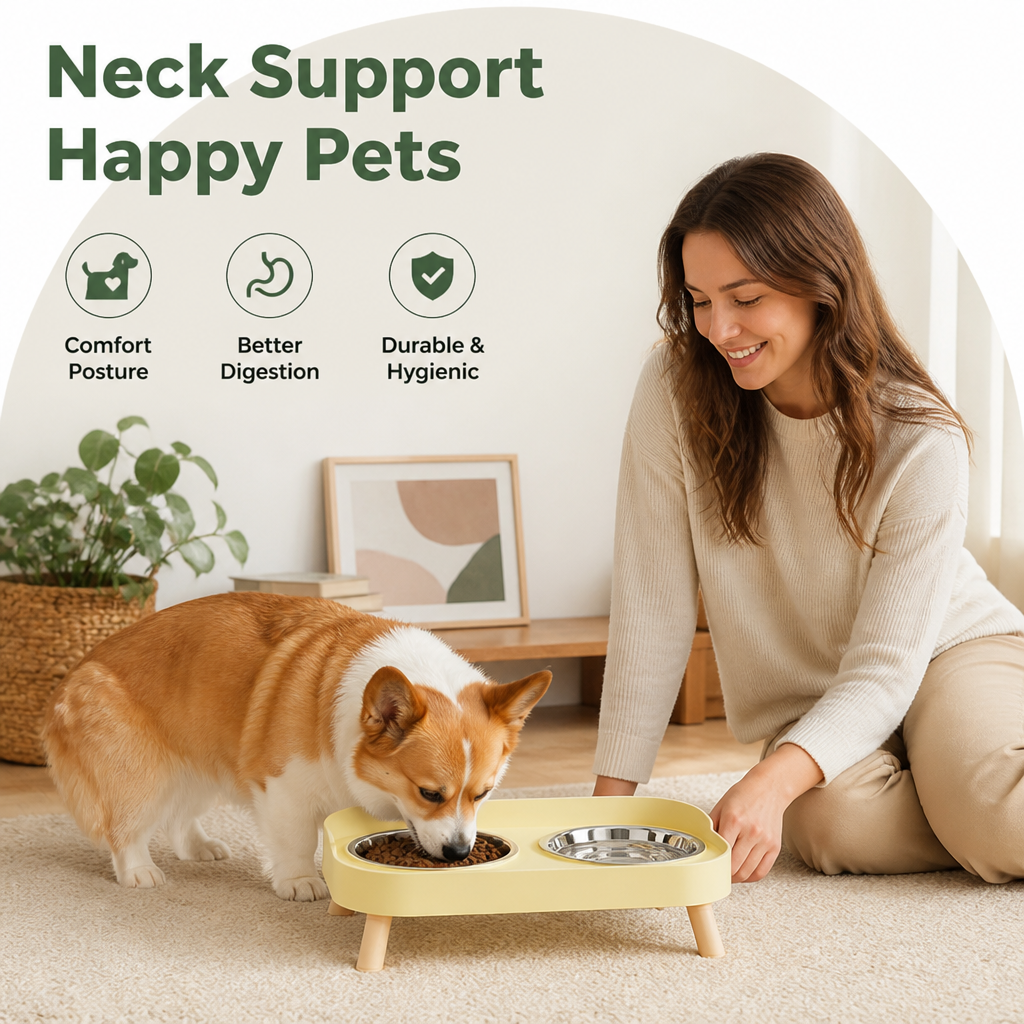Petmarlow Elevated Neck-Support Pet Feeder (Dual Removable Stainless Bowls) – view 10