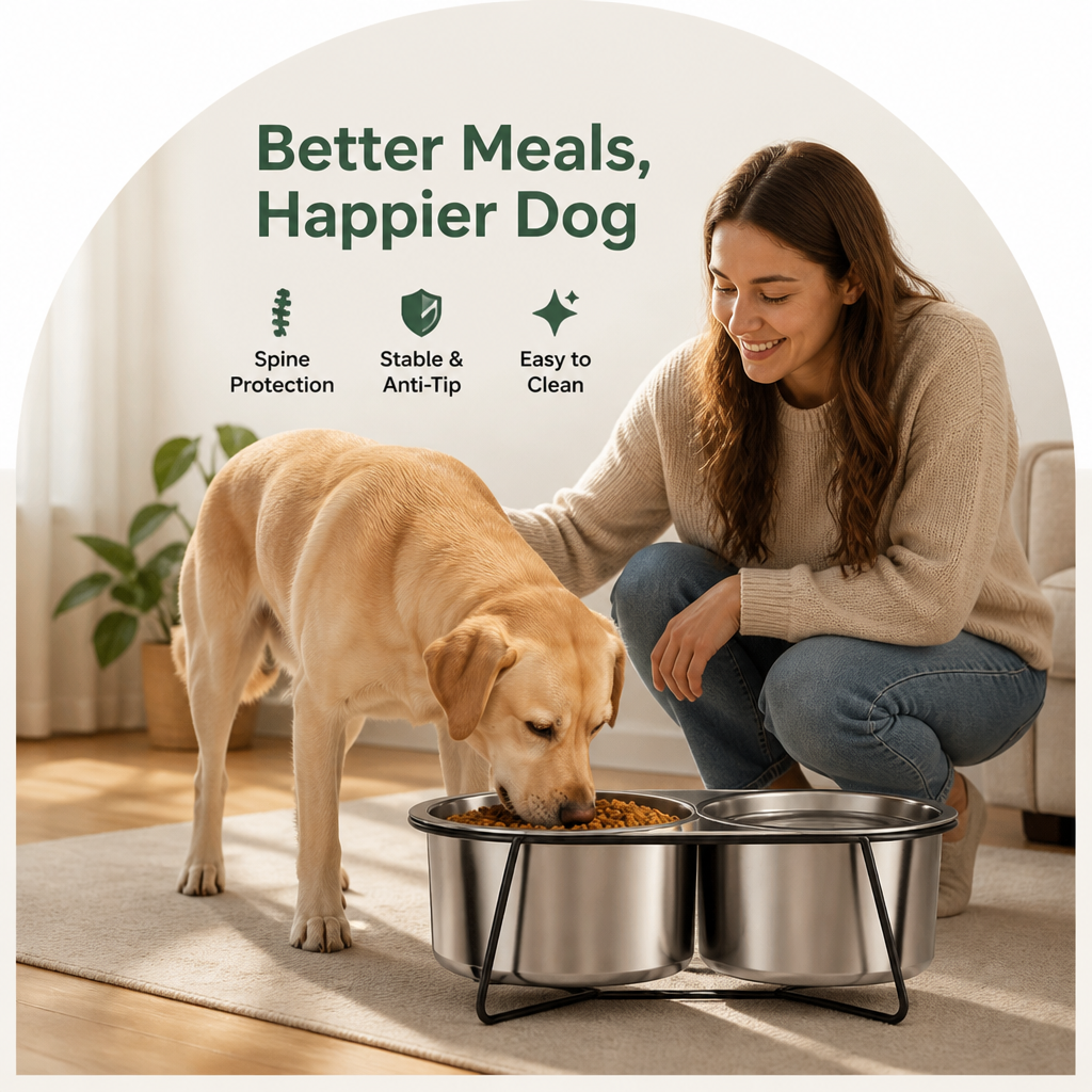 Petmarlow Elevated Stainless Steel Anti-Tip Slow Feeder Bowl – view 8