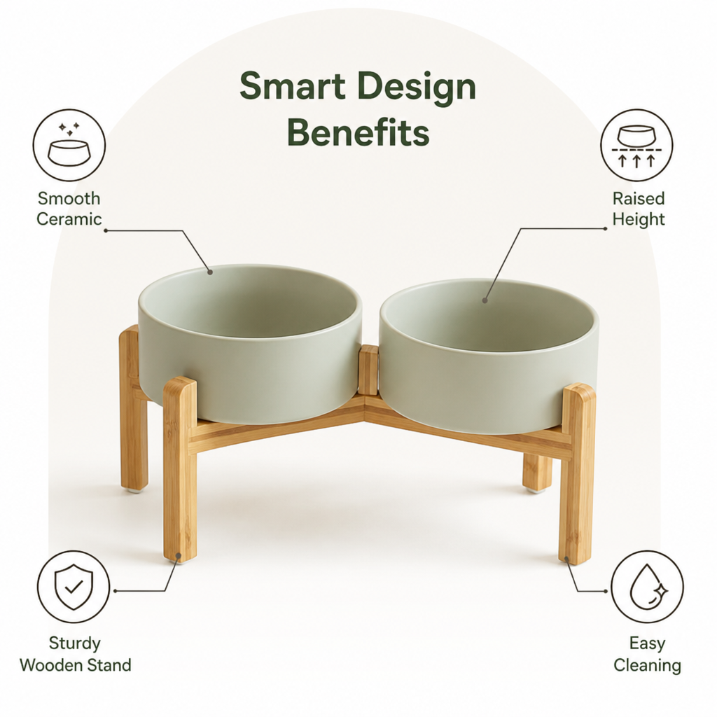 Petmarlow Elevated Wooden Stand & Double Ceramic Dog Bowl – view 14