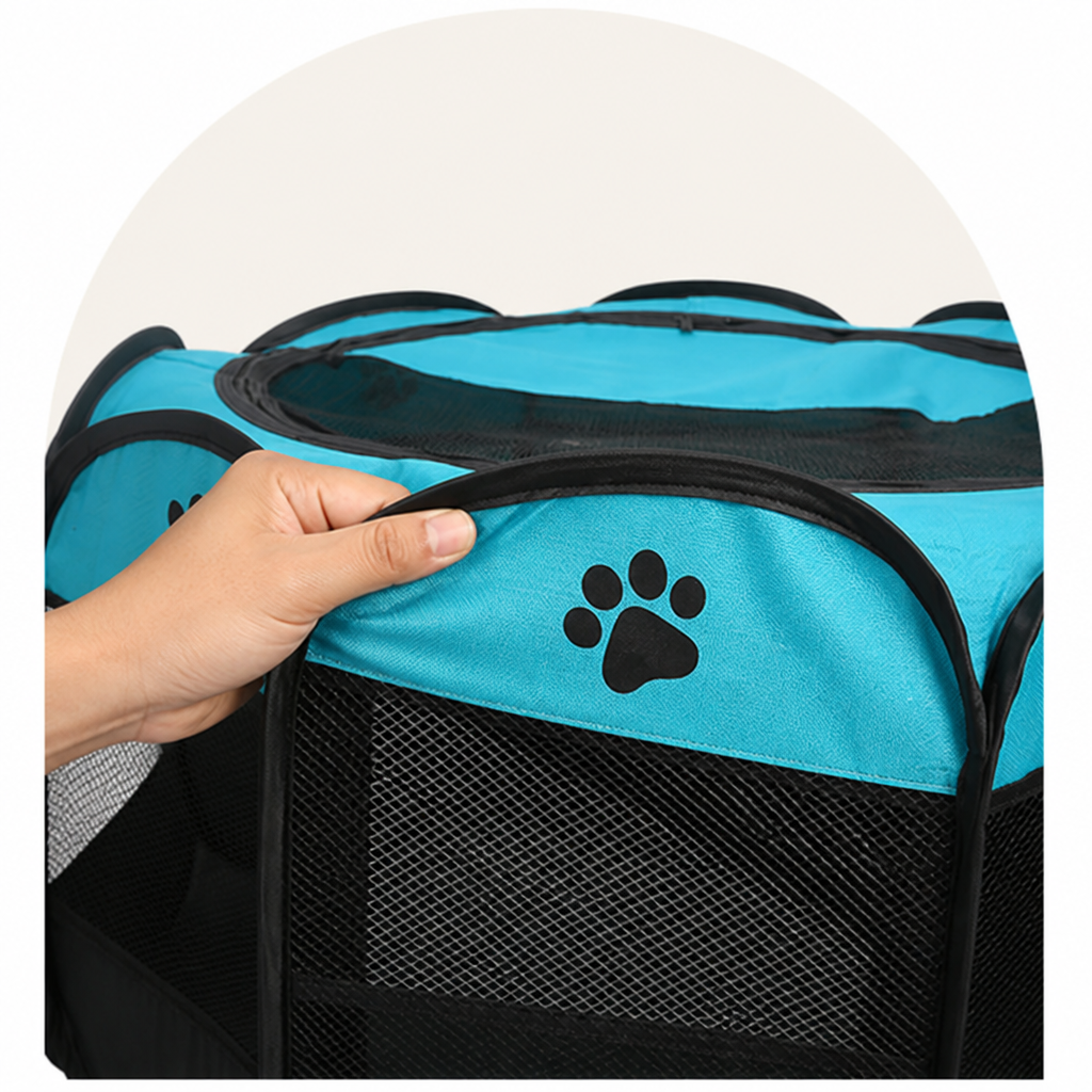 Petmarlow Foldable Breathable Mesh Pet Play Pen (Detachable Zip Top & Bottom) – view 7