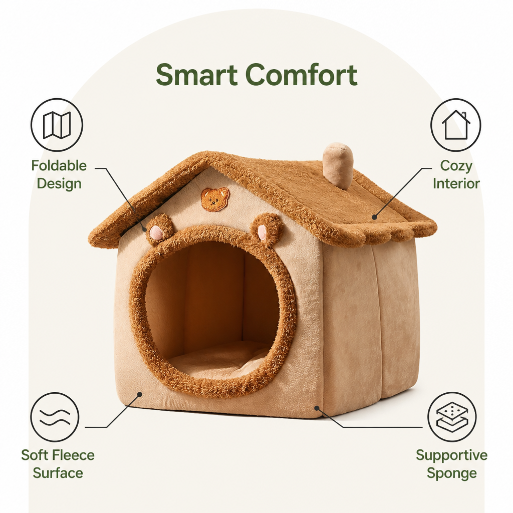 Petmarlow Foldable Fleece-Lined Rebound Foam Pet House – view 7