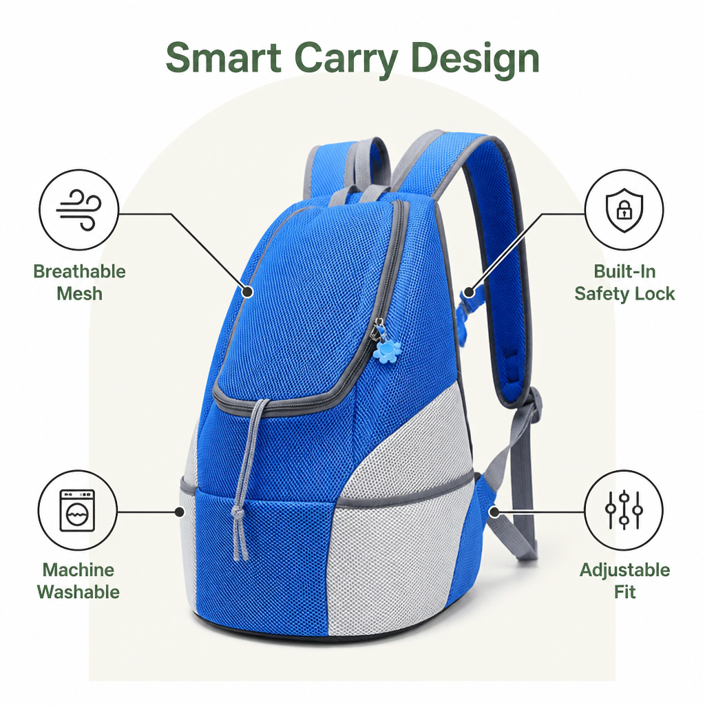 Petmarlow Hands-Free & Safety Lock Oxford Mesh Dog Carrier Backpack (Machine-Washable) – view 12
