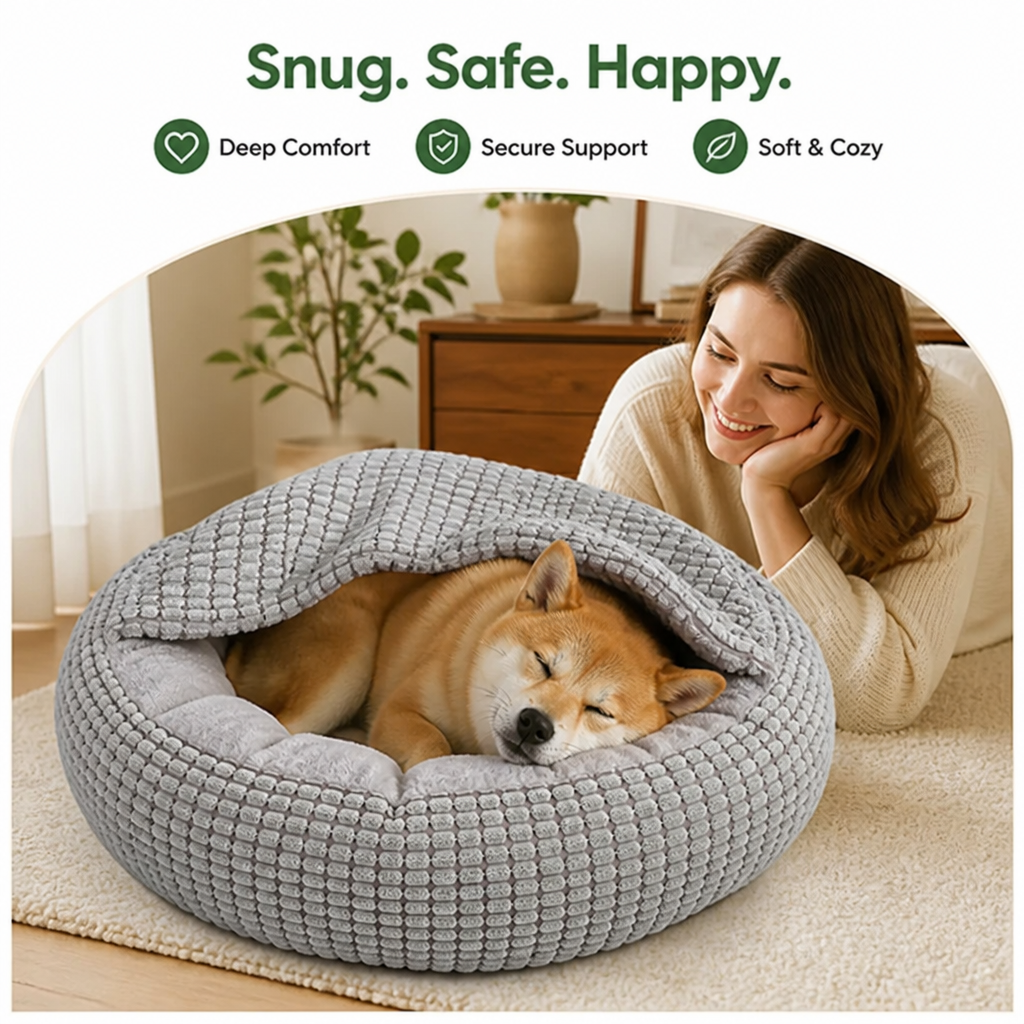 Petmarlow Hooded Plush & Non-Slip Cave Bed (Machine Washable) – view 7