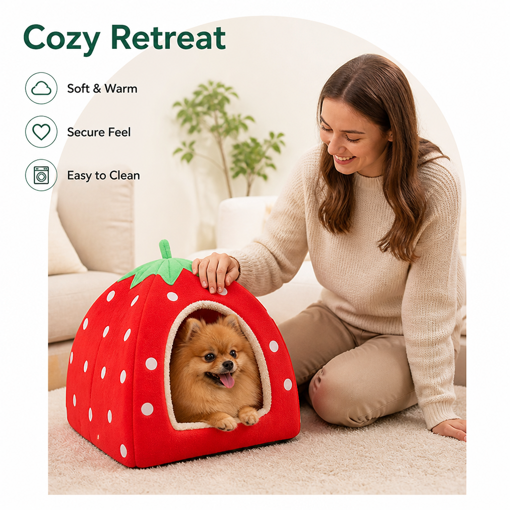 Petmarlow Hooded Plush Pet Cave Bed (Removable Cushion) – view 9