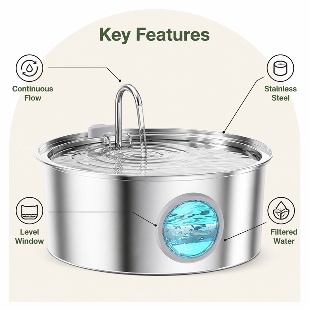 Petmarlow Large-Capacity Filtered Pet Water Fountain (Water-Level Window) – view 10