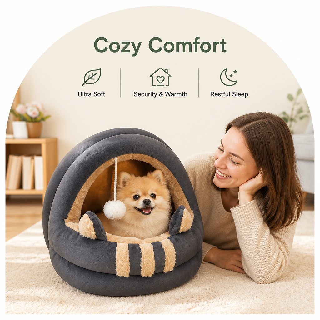 Petmarlow Plush Arctic Velvet & Insulated Cat Cave Bed – view 8