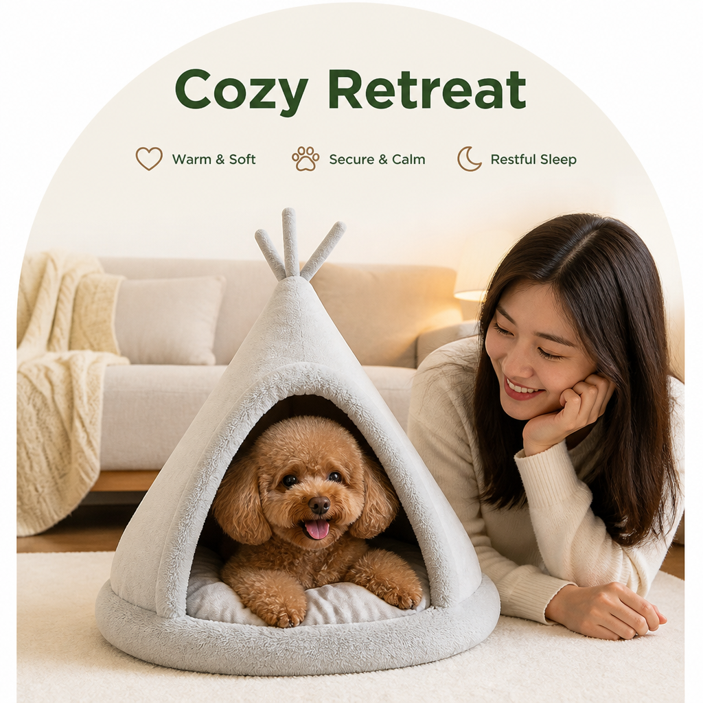 Petmarlow Plush Coral Velvet & PP Cotton Pet Teepee – view 7