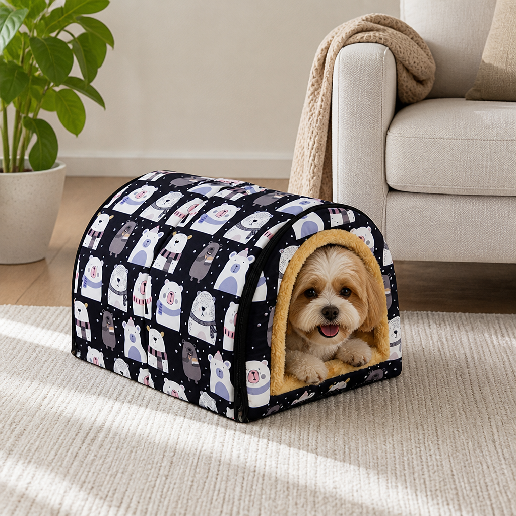 Petmarlow Plush Insulated Half-Closed Dog Bed (Machine Washable Cover) – 1 / S